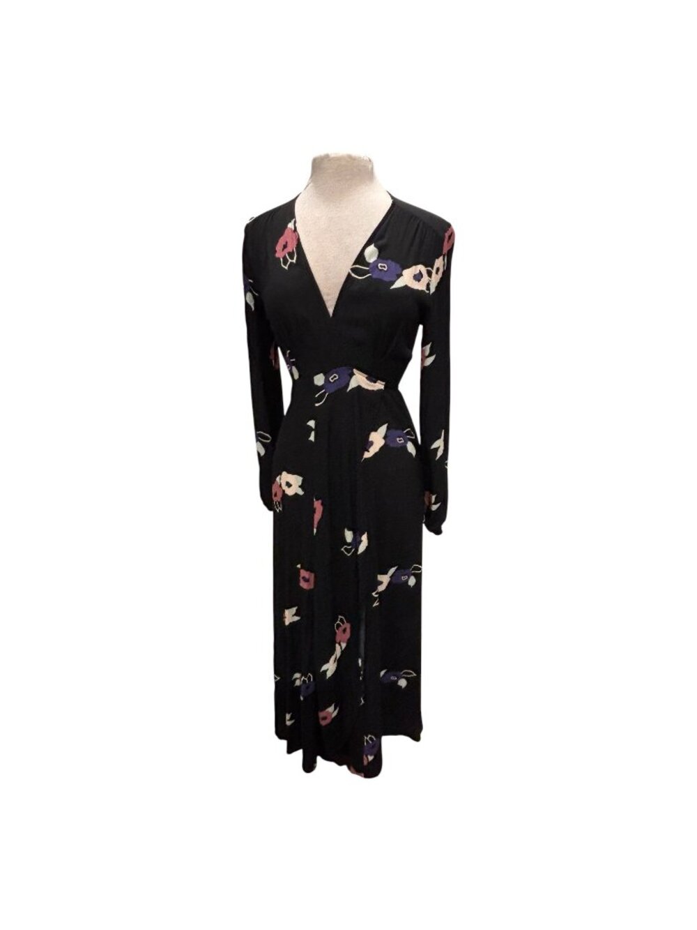 Rolla’s Black Floral Wrap Maxi Dress Medium Long Sleeve Boho Romantic M - Picture 2 of 8